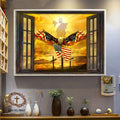 Eagle And Jesus Christ American Flag Through The Window Poster and Canvas