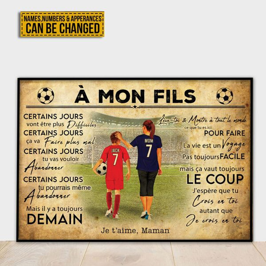 Custom À Mon Fils Certains Jours Vont Être Plus Difficiles French Soccer Boy And Mom Mother’s Day Customized Personalized Name/Number Poster and Canvas