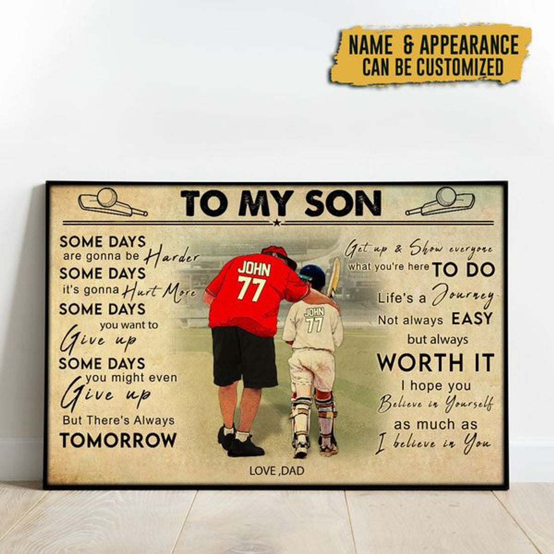 Custom To My Son Some Days Are Gonna Be Harder Some Days It’s Gonna Hurt More Cricket Player Father’s Day Customized Personalized Name/Number Poster and Canvas