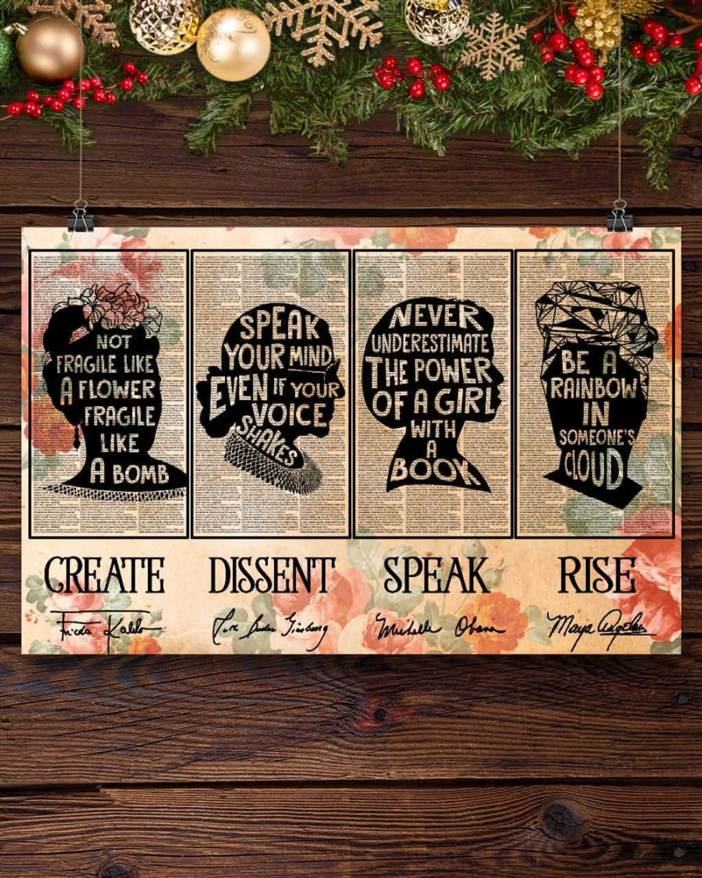 Create Dissent Speak Rise Feminists Flowers Poster and Canvas