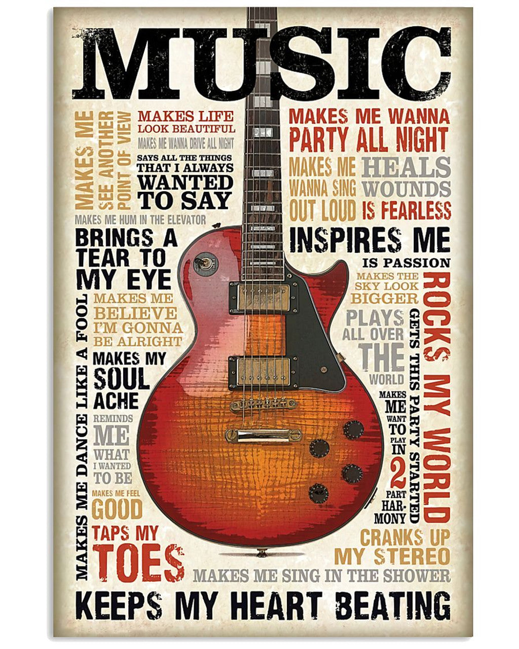 Music Keeps My Heart Beating Guitar Poster and Canvas