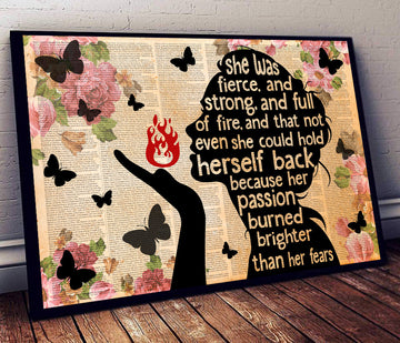 She Was Fierce And Strong And Full Of Fire And That Not Even She Could Hold Herself Back Lily Tomlin Feminist Flowers Fire Butterflies Poster and Canvas
