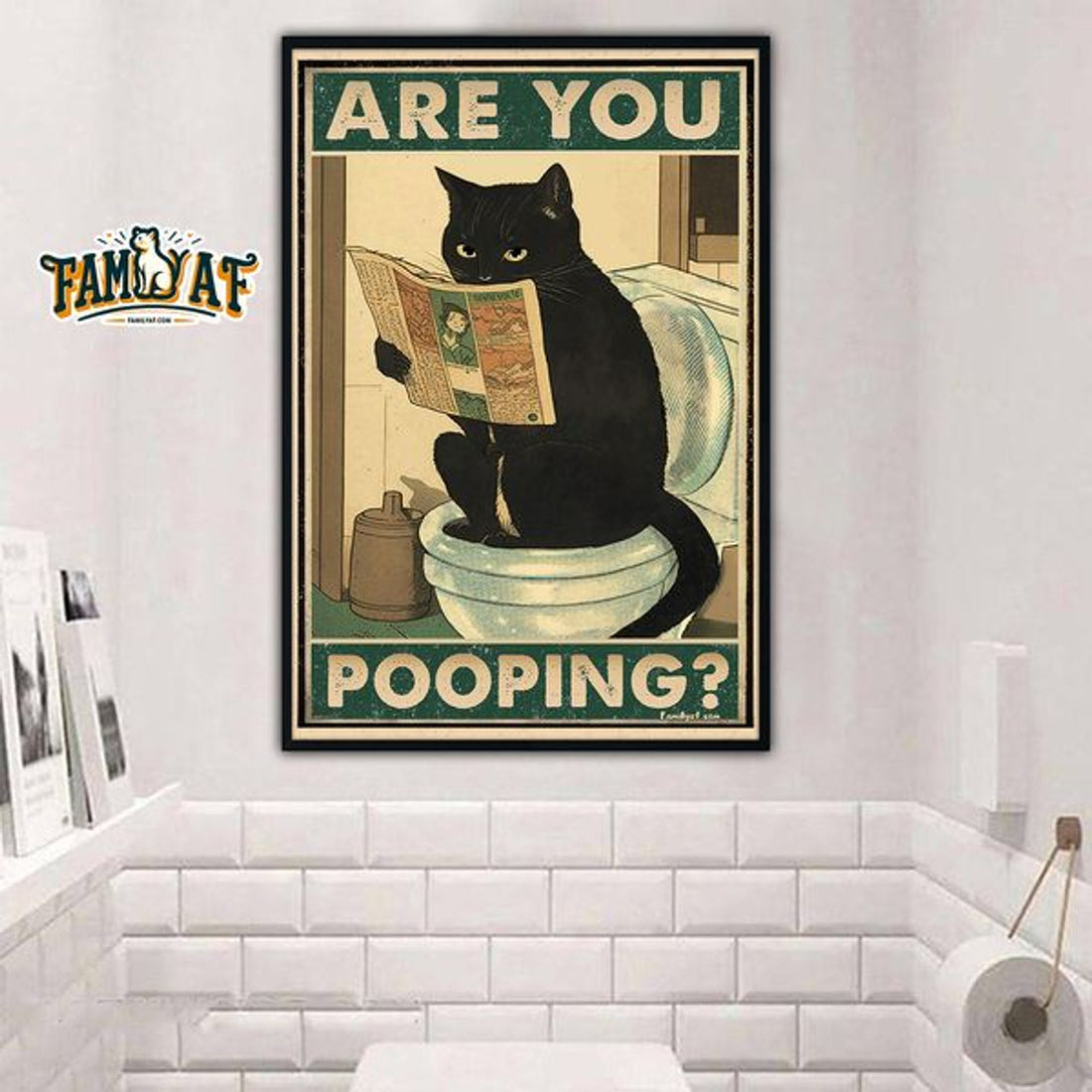 Are you pooping? Black cat on the toilet Poster and Canvas