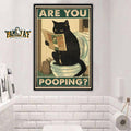 Are you pooping? Black cat on the toilet Poster and Canvas