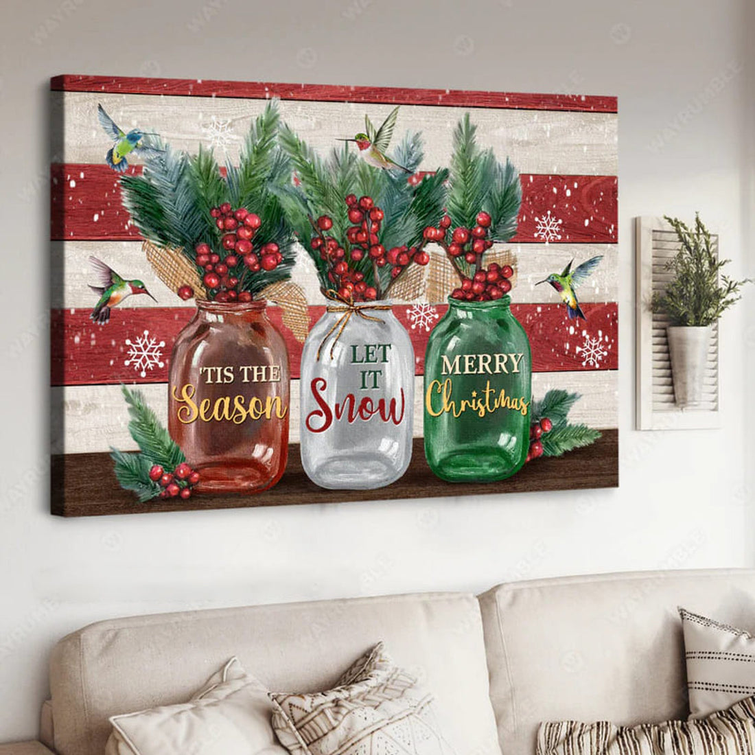 Tis The Season Let It Snow Merry Christmas Hummingbirds Christmas Poster and Canvas
