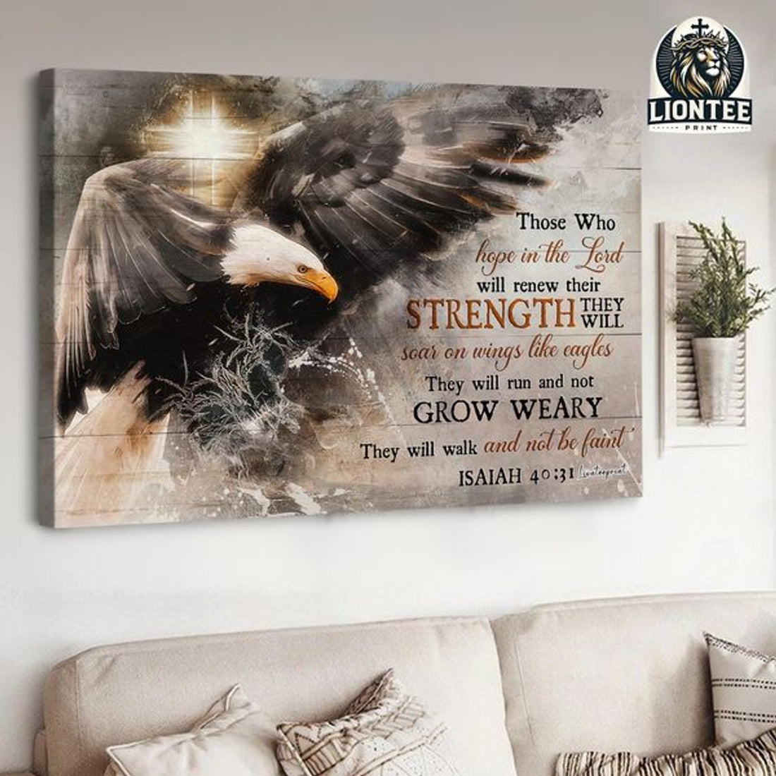 Those Who Hope In The Lord Will Renew Their Strength They Will Walk And Not Be Faint Isaiah 40:31 Eagle Christian Cross Poster and Canvas