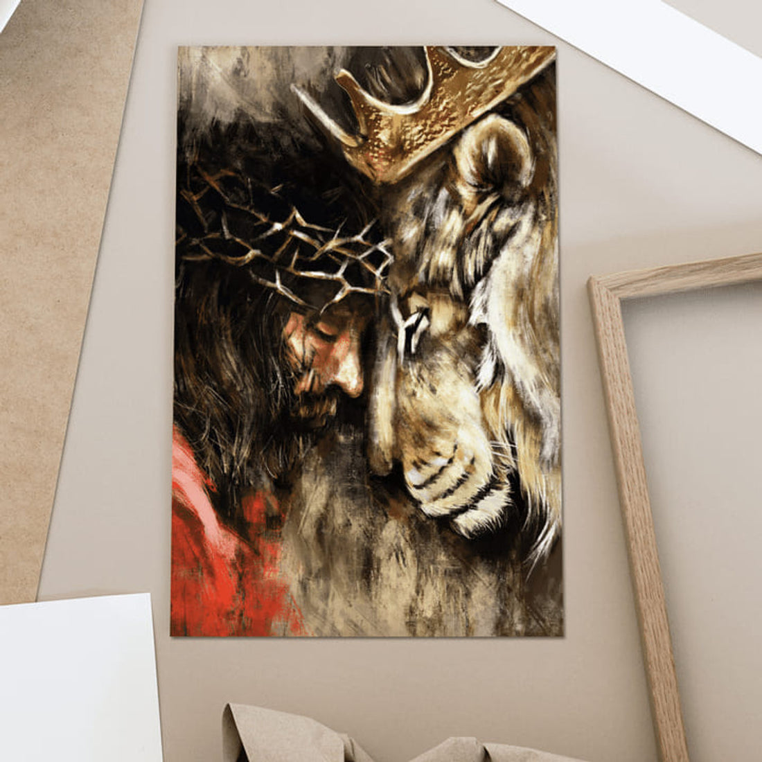 Jesus Hug Lion Of Judah Poster and Canvas