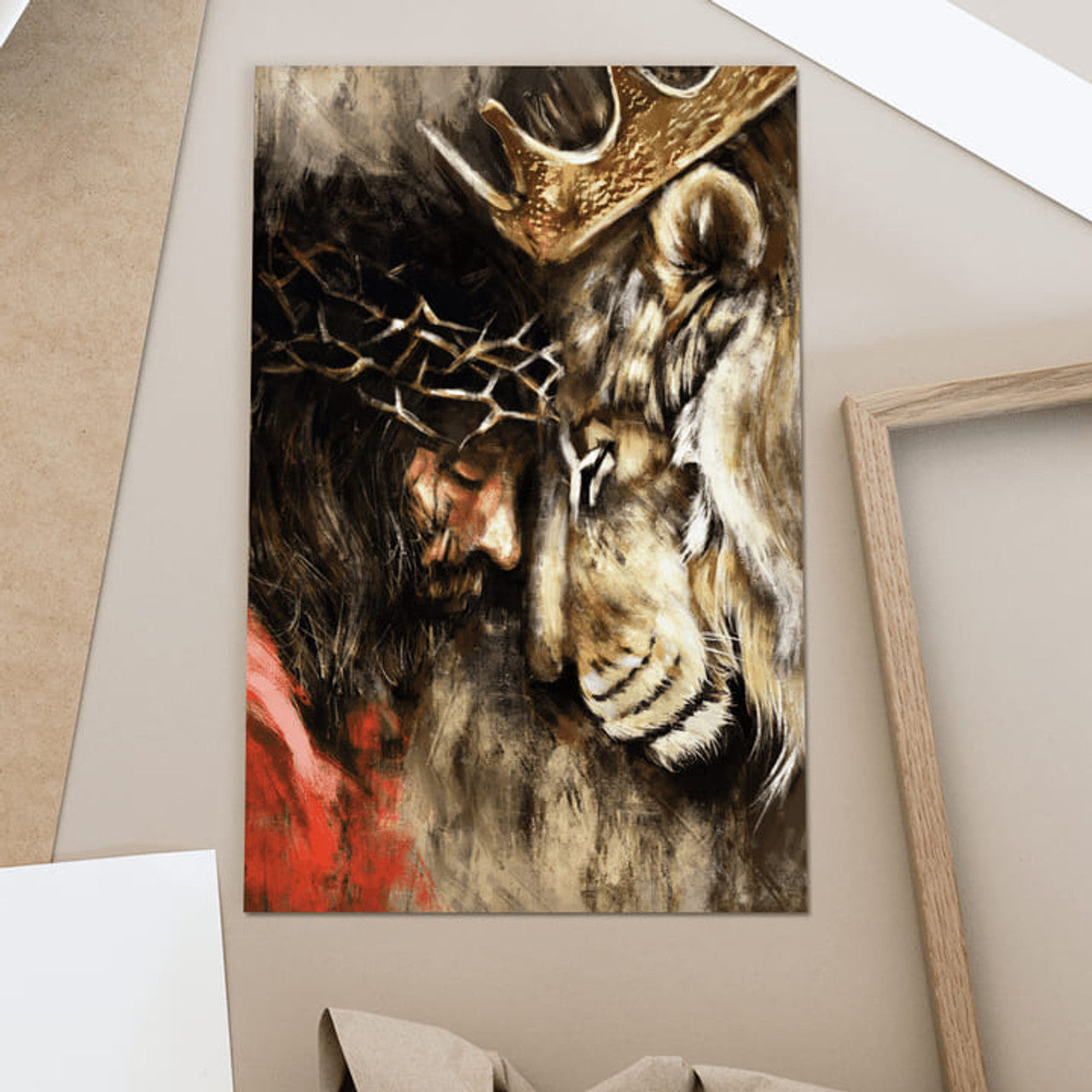 Jesus Hug Lion Of Judah Poster and Canvas