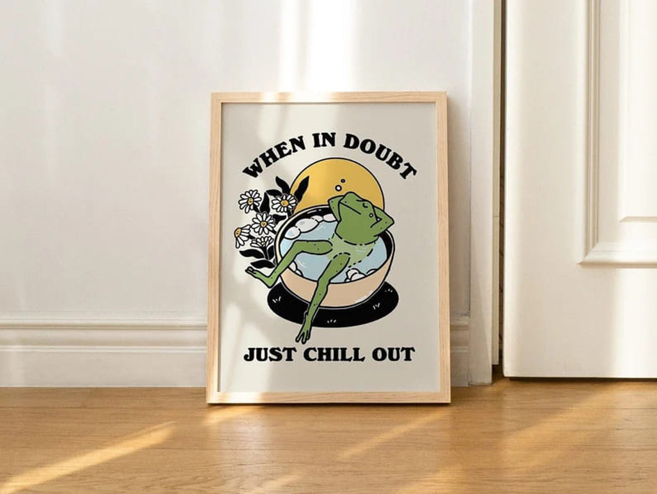When In Doubt Just Chill Out Frog Flowers Poster and Canvas