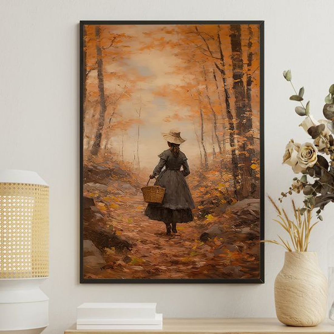 Lady In The Forest Autumn Thanksgiving Poster and Canvas