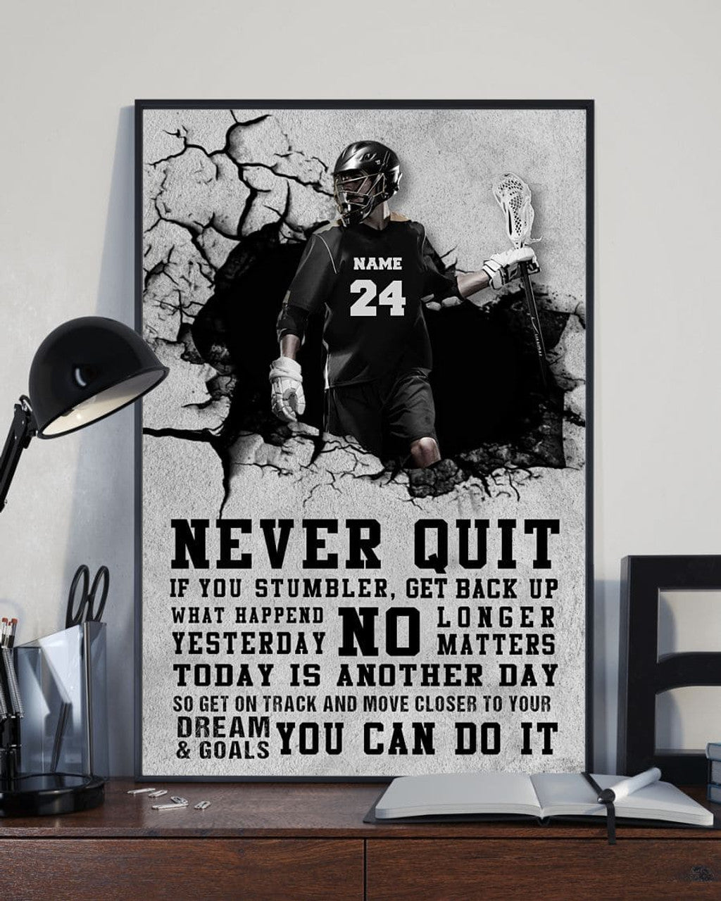 Custom Never Quit If You Stumble Get Back Up Move Closer To Your Dreams And Goals You Can Do It Lacrosse Player Vintage Customized Personalized Name/Number Poster and Canvas