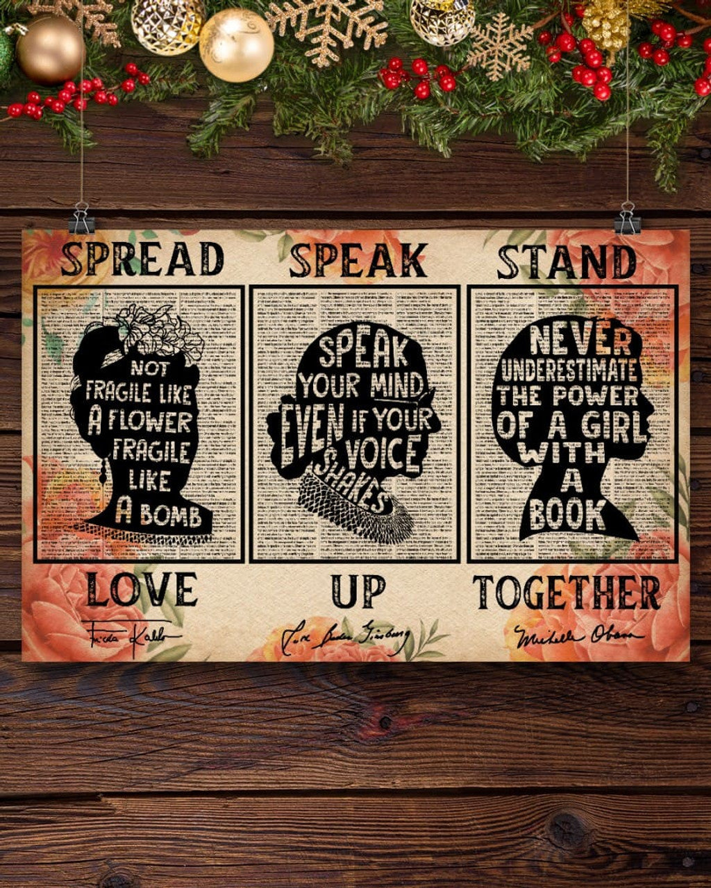 Spread Speak Stand Love Up Together Feminists Flowers Poster and Canvas