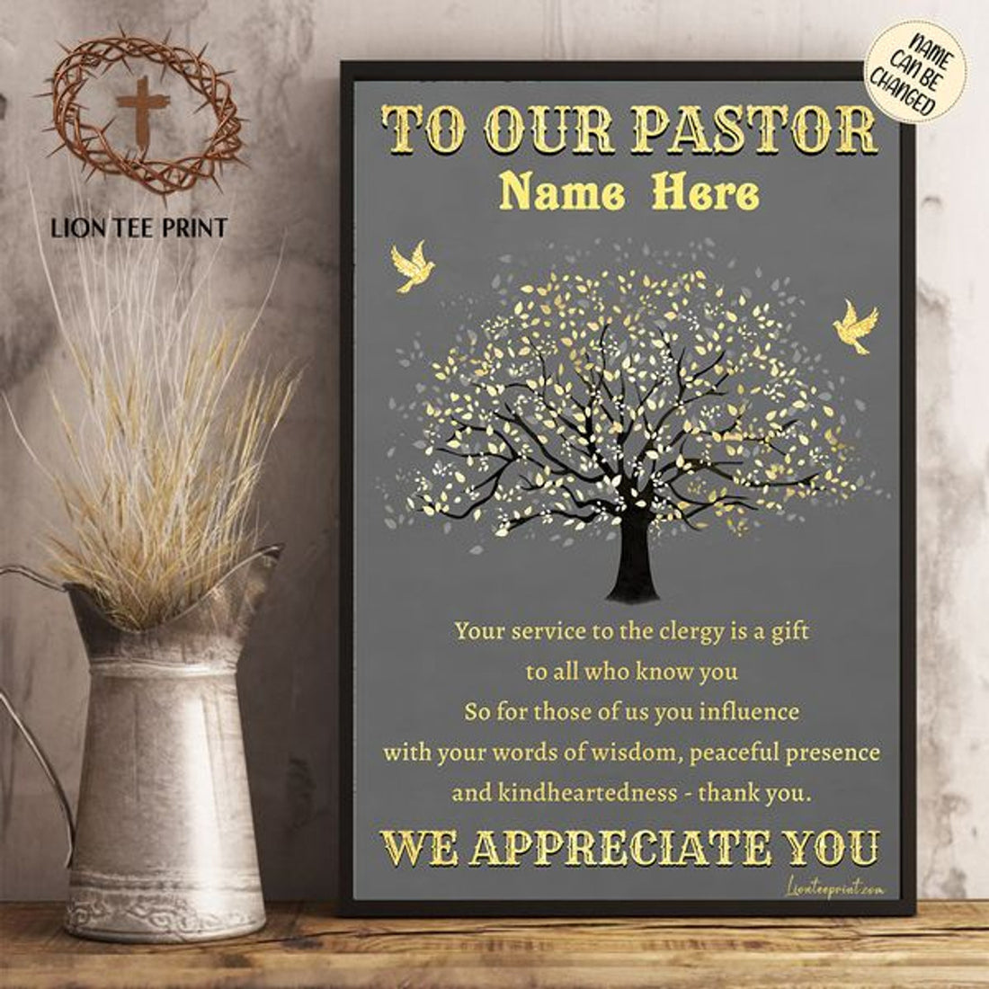 Custom To Our Pastor Your Service To The Clergy Is A Gift We Appreciate You Flower Tree Customized Personalized Name/Number Poster and Canvas