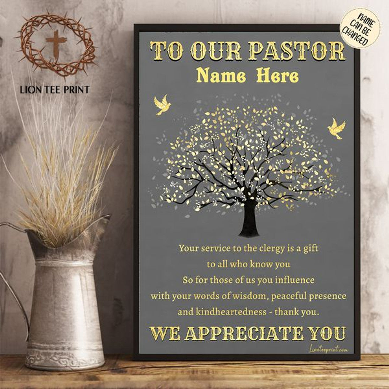 Custom To Our Pastor Your Service To The Clergy Is A Gift We Appreciate You Flower Tree Customized Personalized Name/Number Poster and Canvas