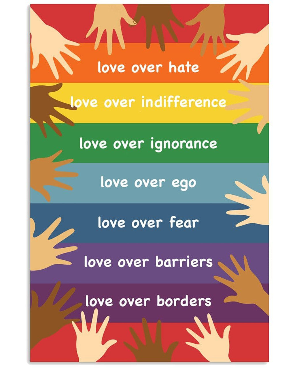 Love Over Hate Indifference Ignorance Ego Fear Barriers Borders Lgbt Human Rights Poster and Canvas