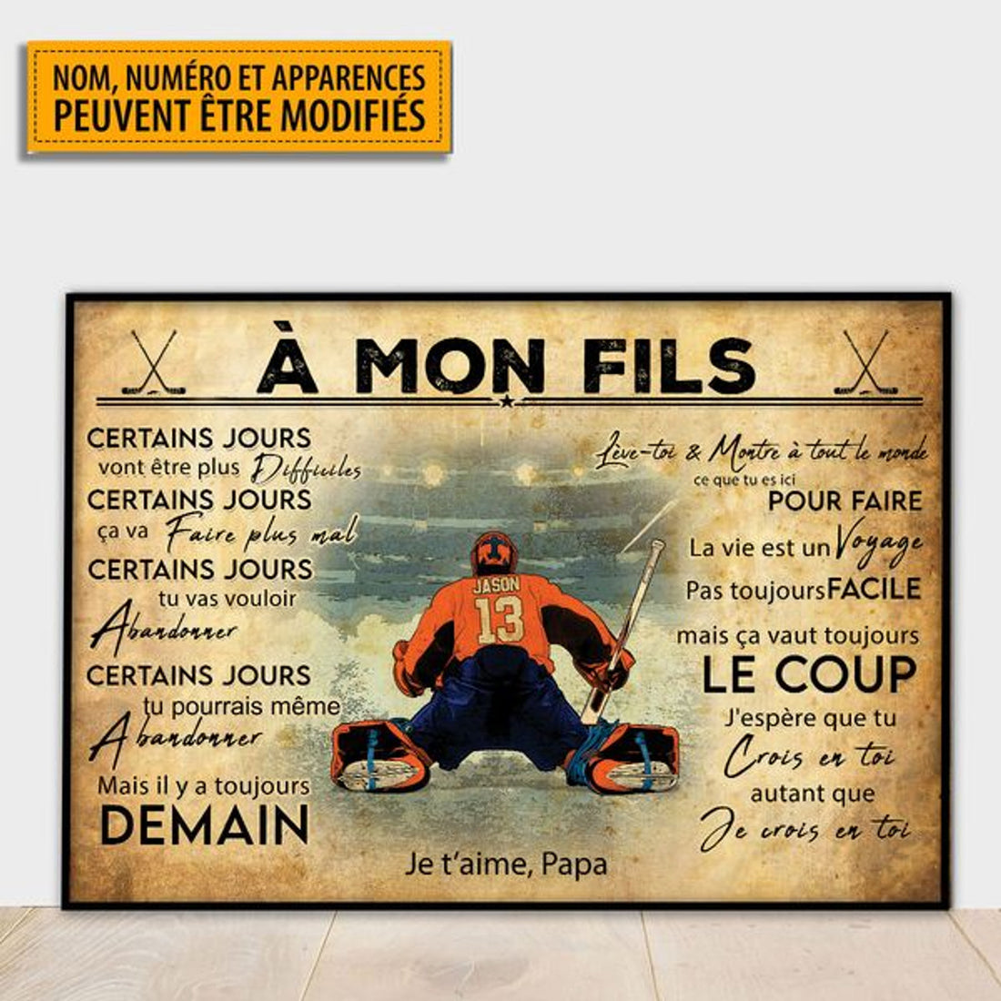 Custom À Mon Fils Certains Jours Vont Être Plus Difficiles French Ice Hockey Player Father’s Day Customized Personalized Name/Number Poster and Canvas