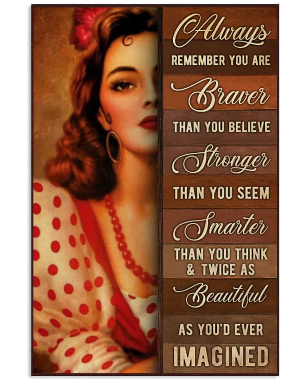 Always Remember You Are Braver Than You Believe Stronger Than You Seem Smarter Than You Think And Twice As Beautiful As You’d Ever Imagined Beautiful Young Lady Feminism Poster and Canvas