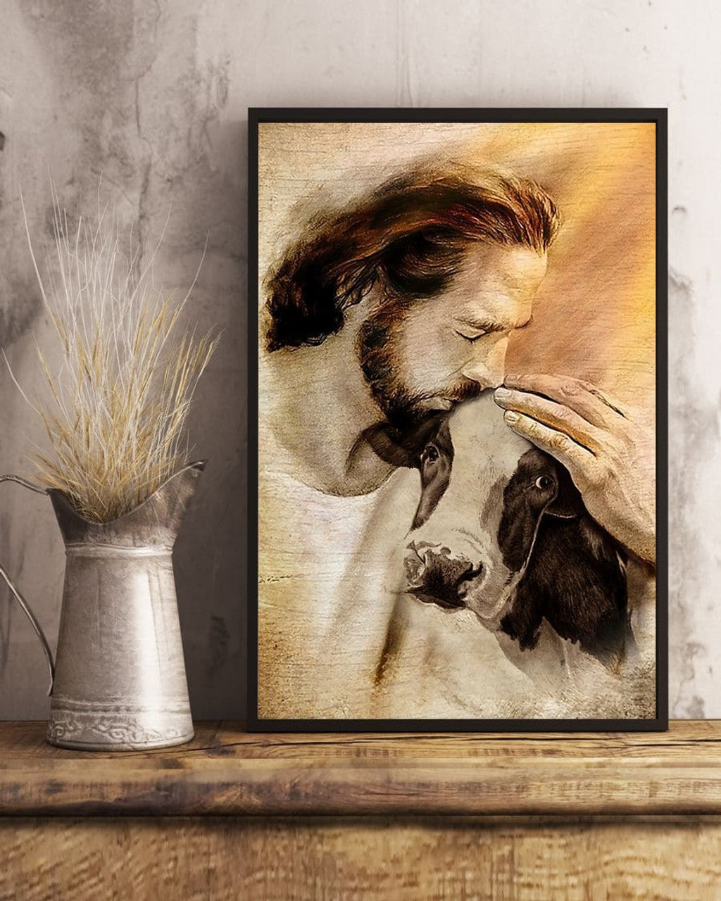 Jesus Kiss Cow Poster and Canvas