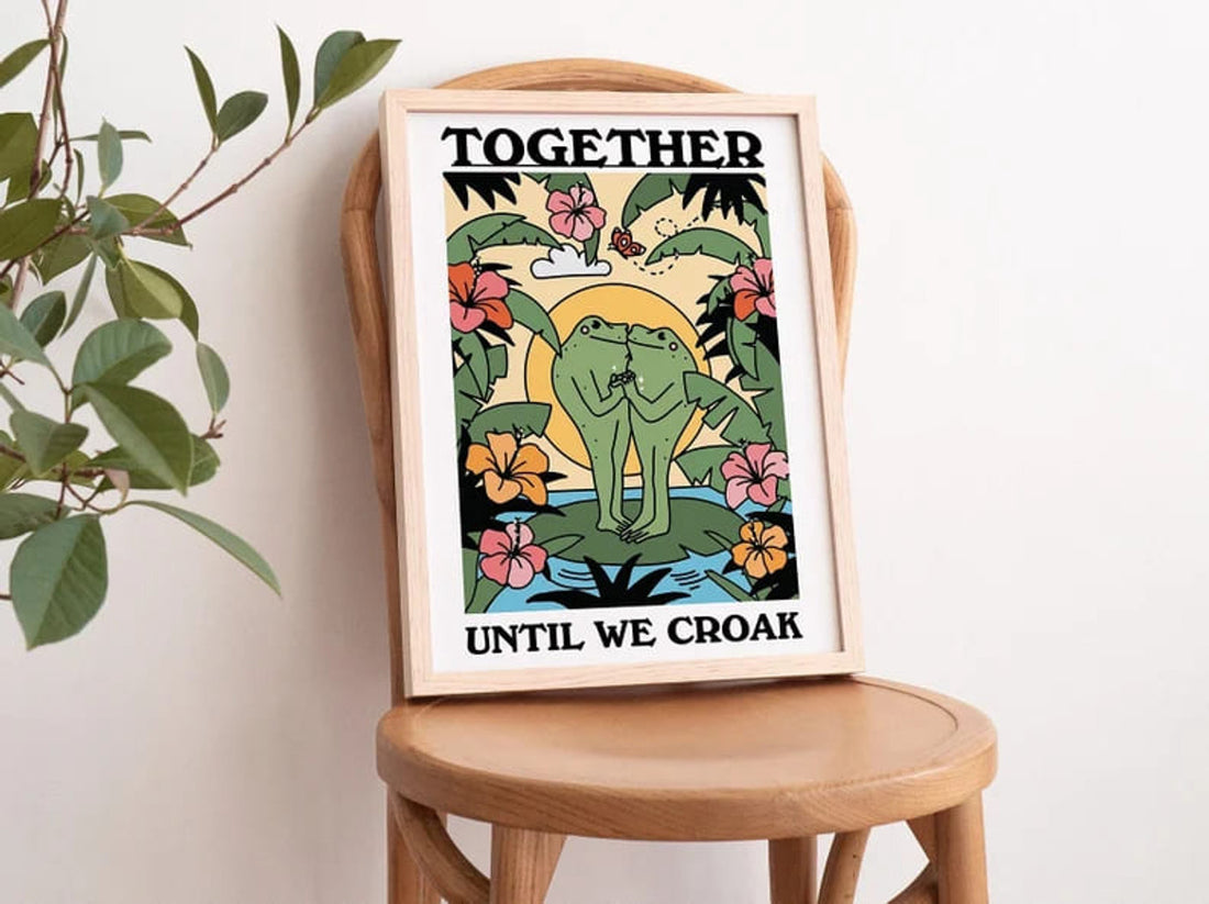 Together Until We Croak Couple Frog Flowers Poster and Canvas