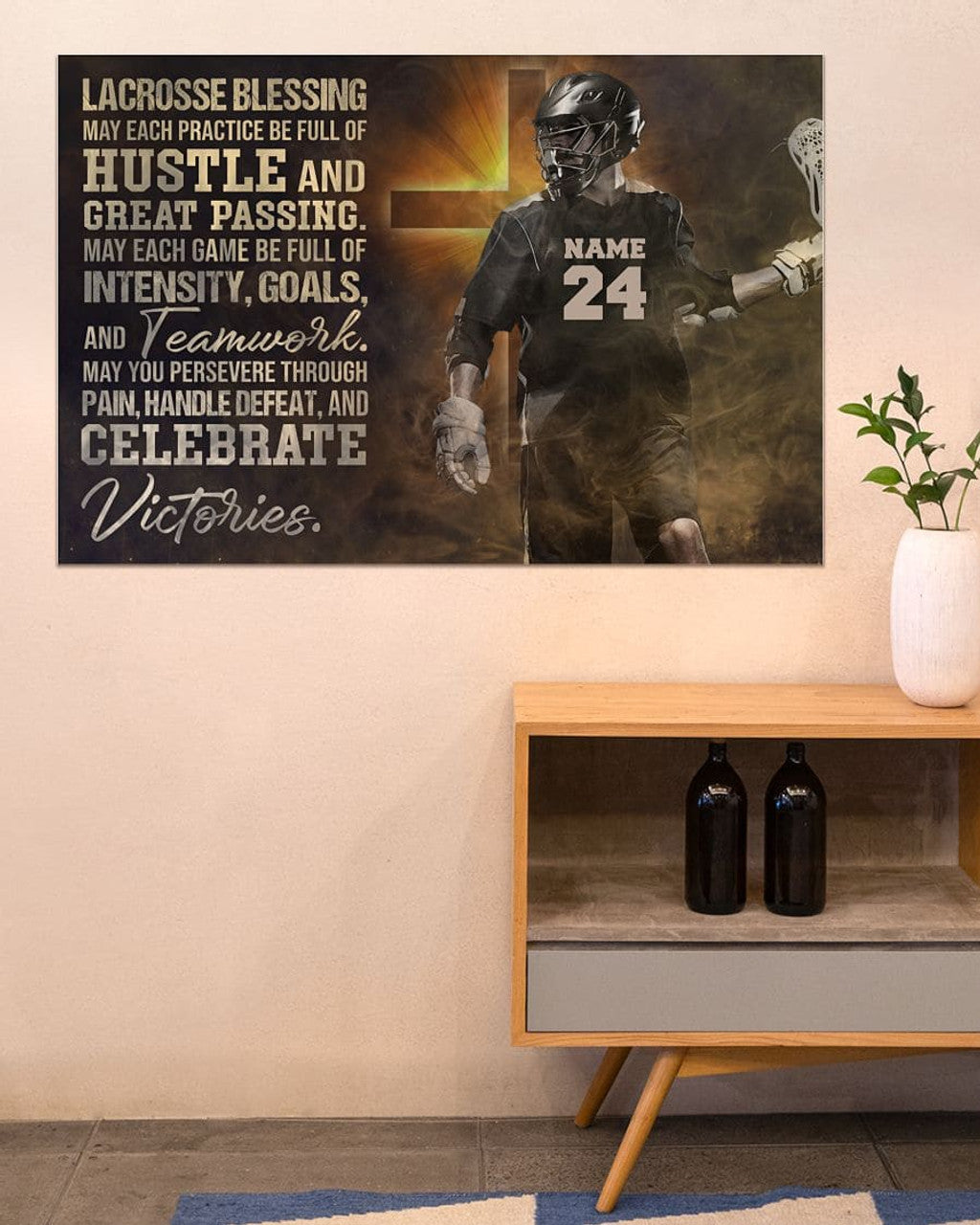 Custom Lacrosse Blessing May Each Practice Be Full Of Hustle And Great Passing Christian Cross Lacrosse Player Customized Personalized Name/Number Poster and Canvas