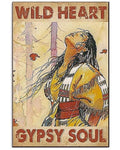 Wild Heart Gypsy Soul Native American Lady Vintage Poster and Canvas