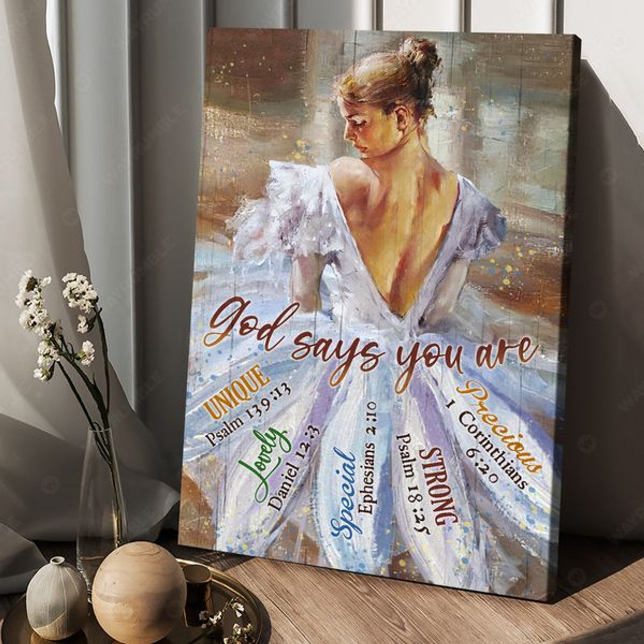 God Says You Are Unique Lovely Special Chosen Strong Forgiven Precious Young Lady Poster and Canvas
