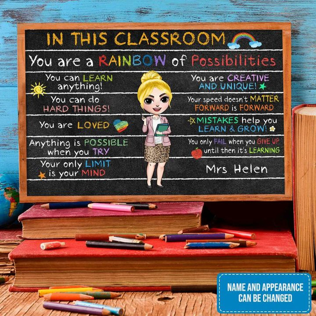Custom In This Classroom You Are A Rainbow Of Possibilities Teacher Customized Personalized Name/Number Poster and Canvas