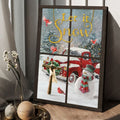 Let It Snow Car Wooden Cross Cardinal Birds Winter Window Poster and Canvas