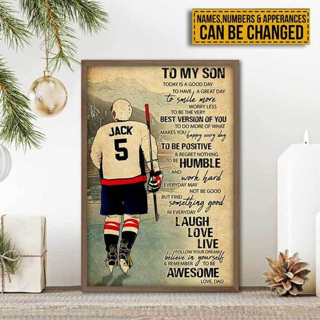 Custom To My Son Today Is A Good Day To Have A Great Day To Smile More Worry Less To Be The Best Version Of You Hockey Player Father’s Day Customized Personalized Name/Number Poster and Canvas
