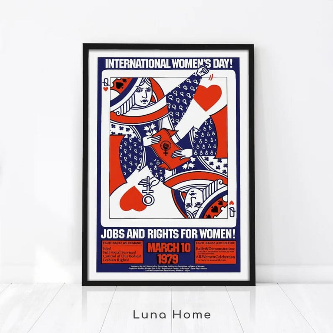 International Women’s Day Jobs And Rights For Women March 10 1979 Q Poker Card Feminism Poster and Canvas