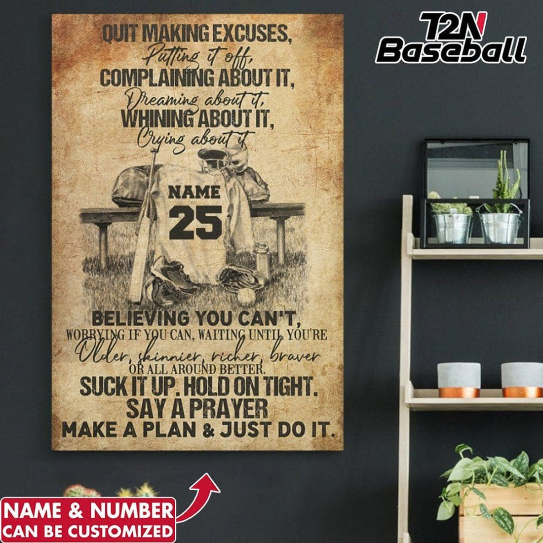 Custom Quit making excuses complaining about it whining about it make a plan and just do it baseball player Customized Personalized NAME/NUMBER Poster and Canvas