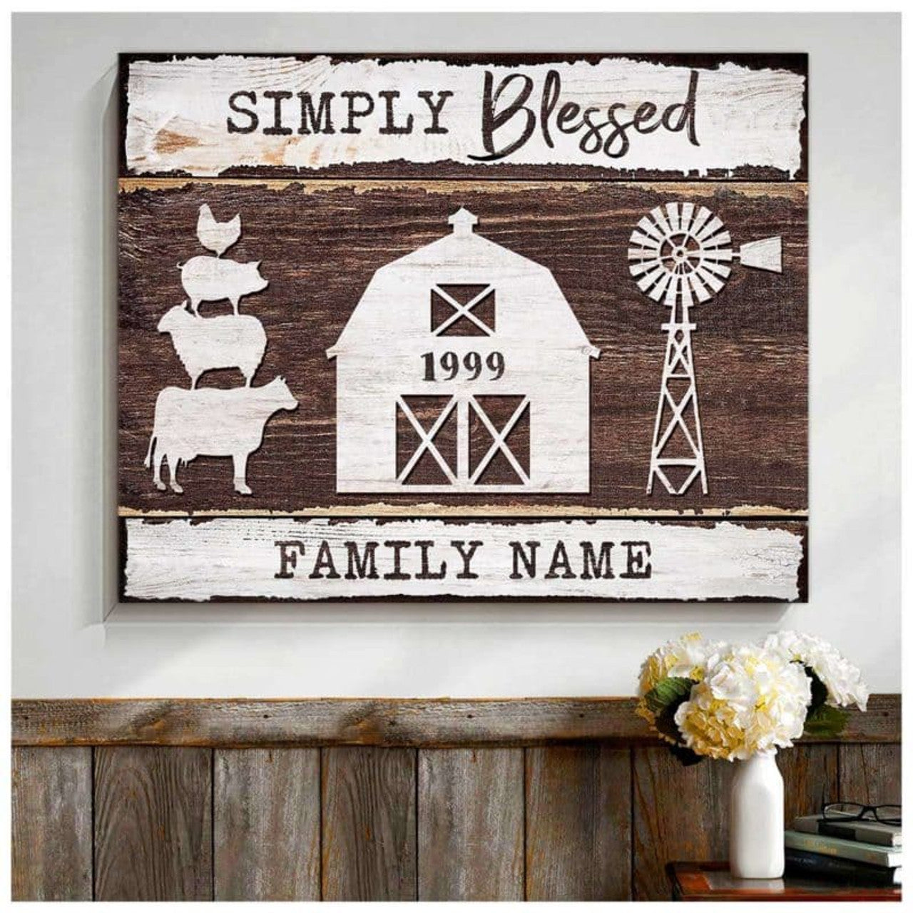 Custom Simply Blessed Farmhouse Windmill Cattle Customized Personalized Name/Number Poster and Canvas
