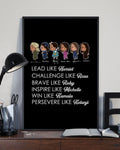 Lead Like Harriet Challenge Like Rosa Brave Like Ruby Inspire Like Michelle Win Like Kamala Persevere Like Ketanji Chibi Feminists Poster and Canvas