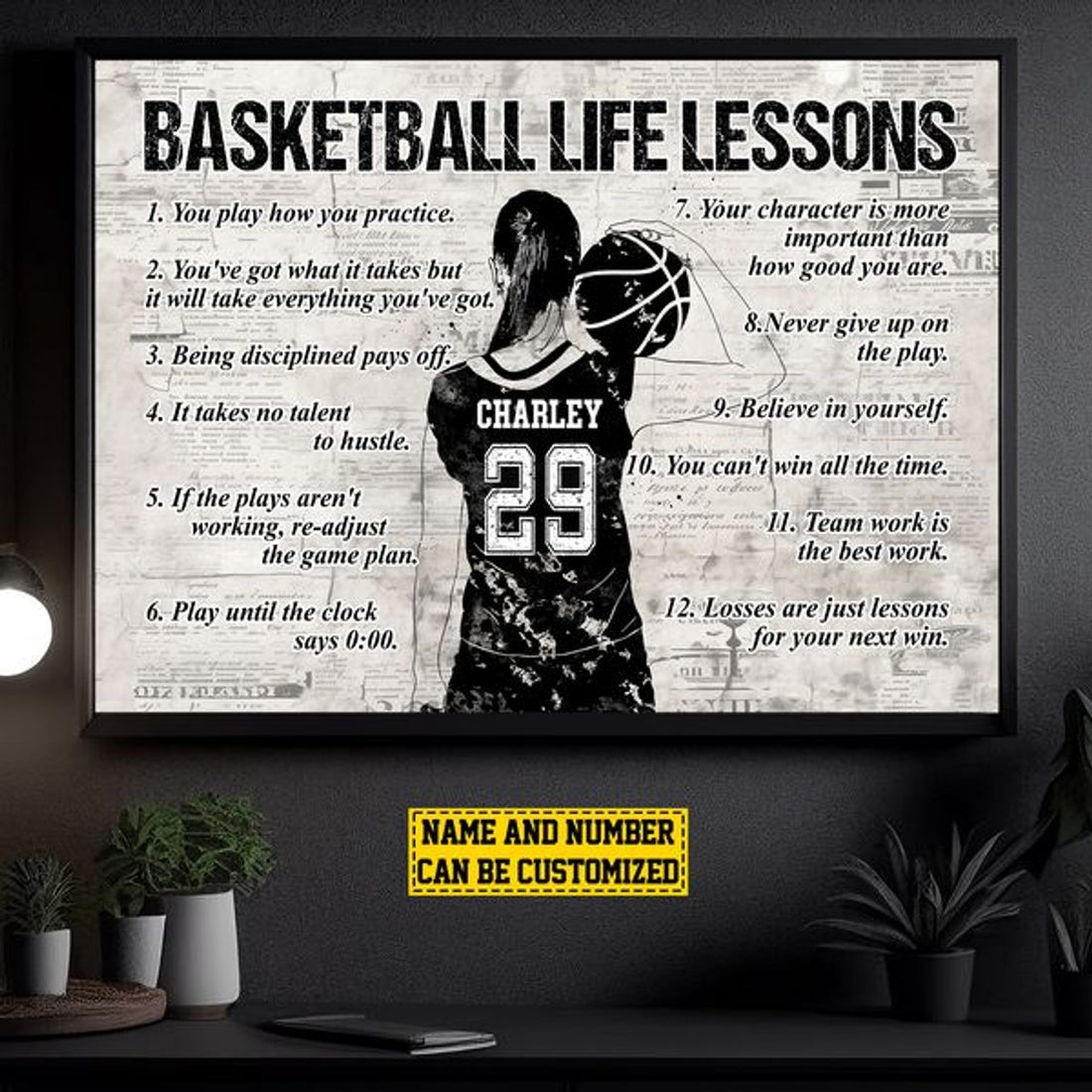 Custom Basketball Life Lessons You Play How You Practice Customized Personalized Name/Number Poster and Canvas