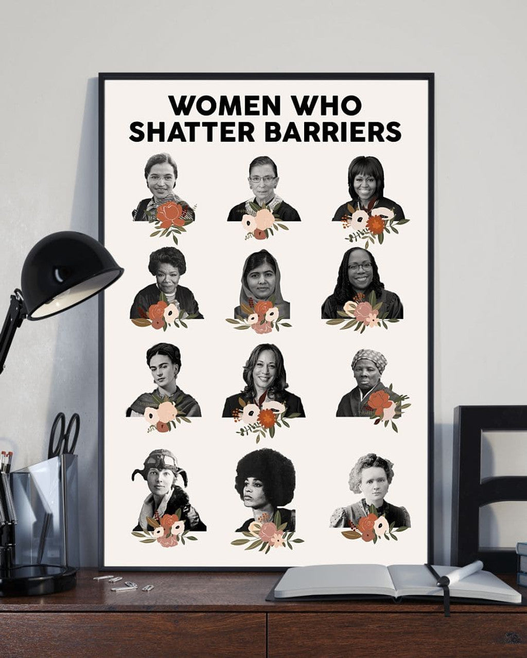 Women Who Shatter Barriers Frida Harriet Rbg Rosa Feminists Flowers Poster and Canvas