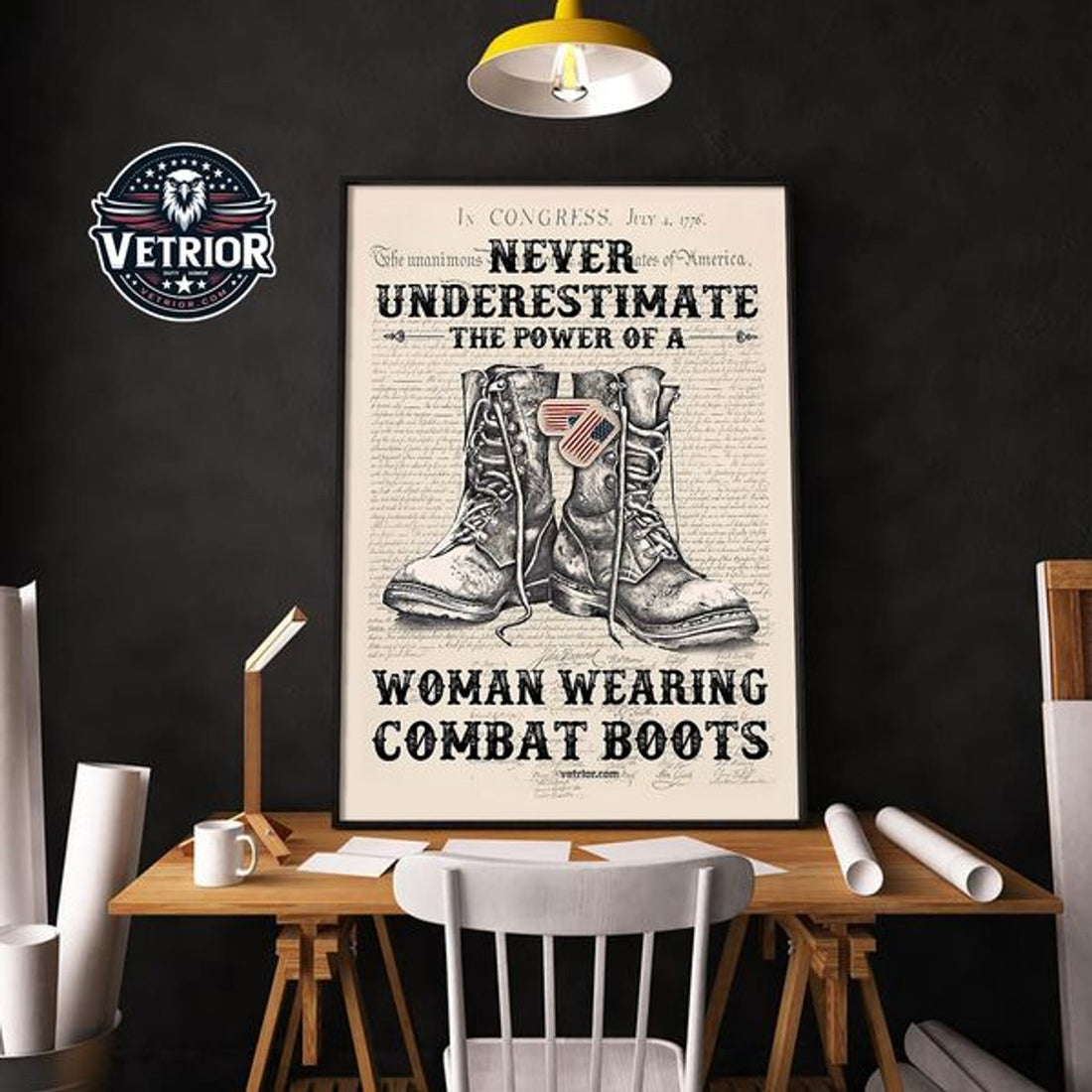 Never Underestimate The Power Of Woman Wearing Combat Boots Female Veteran Day Poster and Canvas