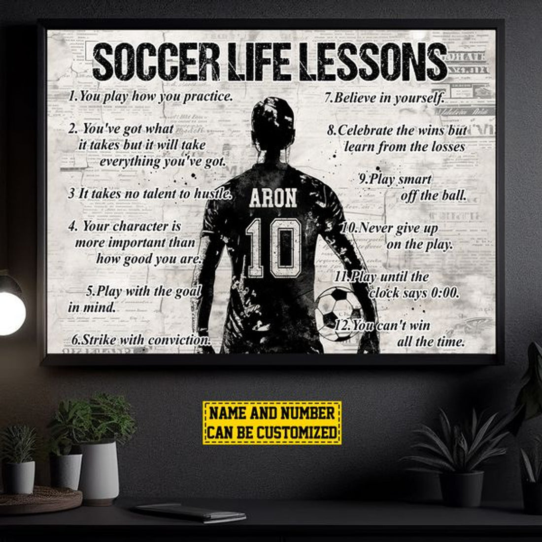 Custom Soccer Life Lessons You Play How You Practice Male Customized Personalized Name/Number Poster and Canvas