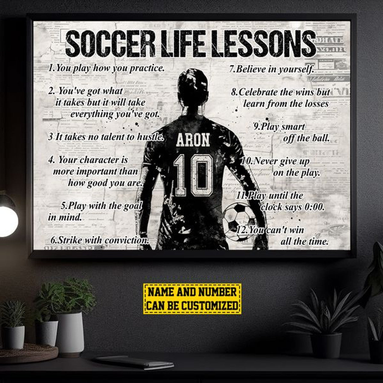 Custom Soccer Life Lessons You Play How You Practice Male Customized Personalized Name/Number Poster and Canvas