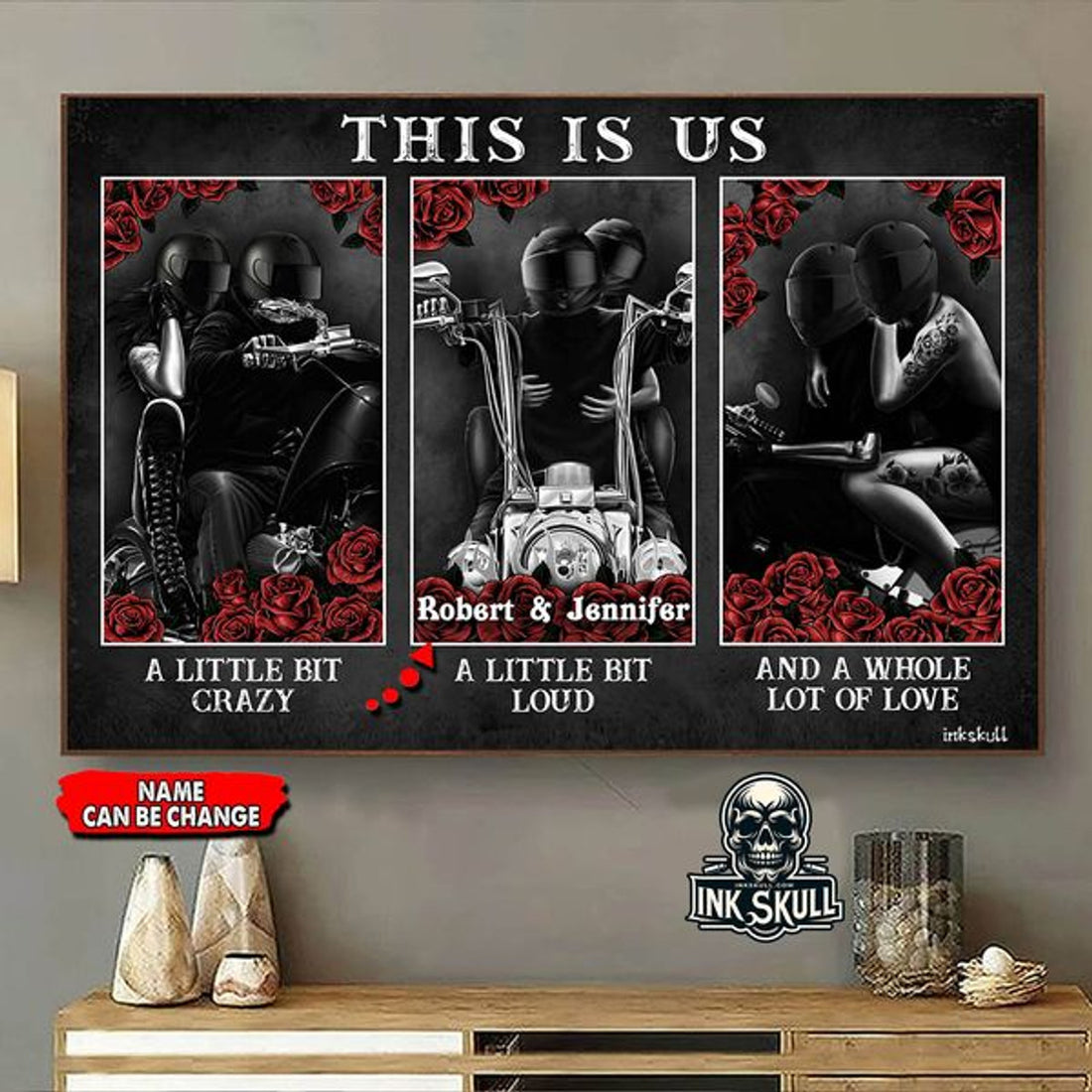 Custom This Is Us A Little Bit Of Crazy And Whole Lot Of Love Biker Couple Valentine Customized Personalized Name/Number Poster and Canvas