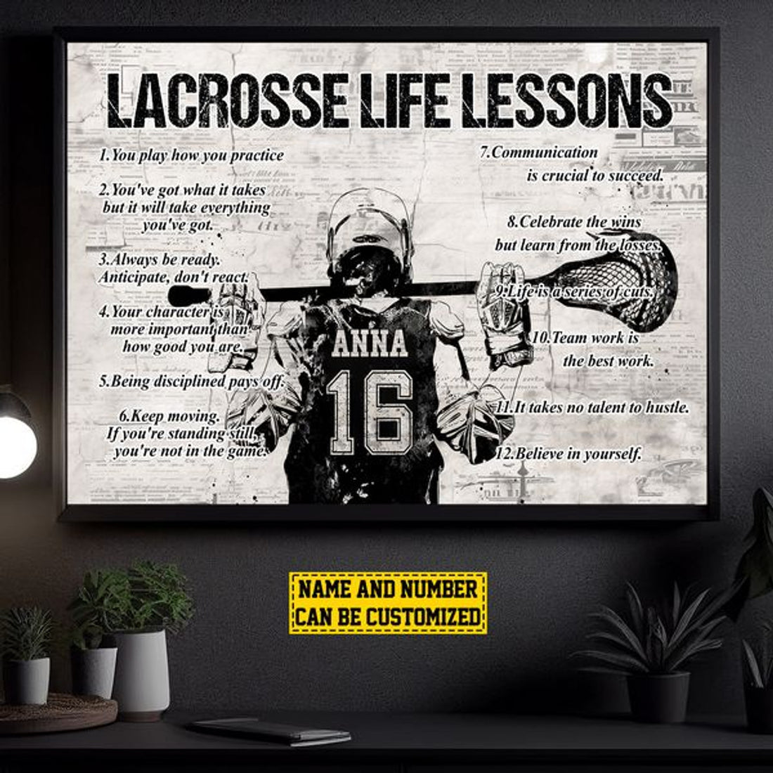 Custom Lacrosse Life Lessons You Play How You Practice Female Customized Personalized Name/Number Poster and Canvas