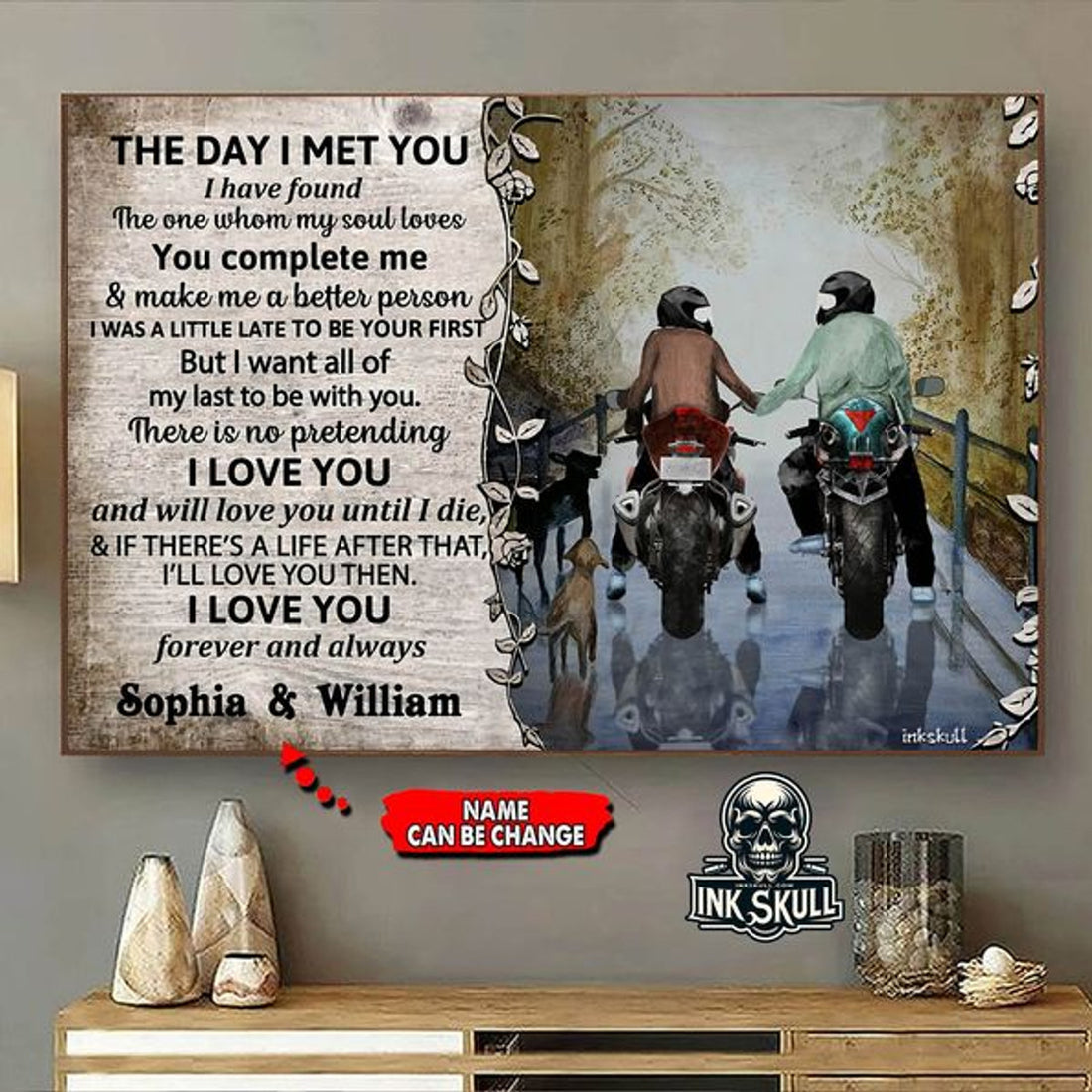 Custom The Day I Met You I Have Found The One Whom My Soul Loses You Complete Me Biker Couple Customized Personalized Name/Number Poster and Canvas