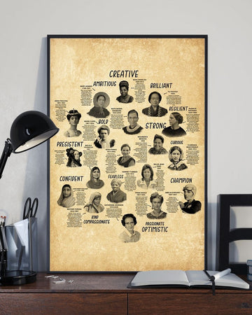 Creative Ambitious Brilliant Bold Strong Resilient Curious Persistent Fearless Confident Champion Feminists Vintage Poster and Canvas