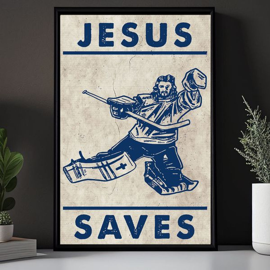 Jesus Saves Ice Hockey Poster and Canvas
