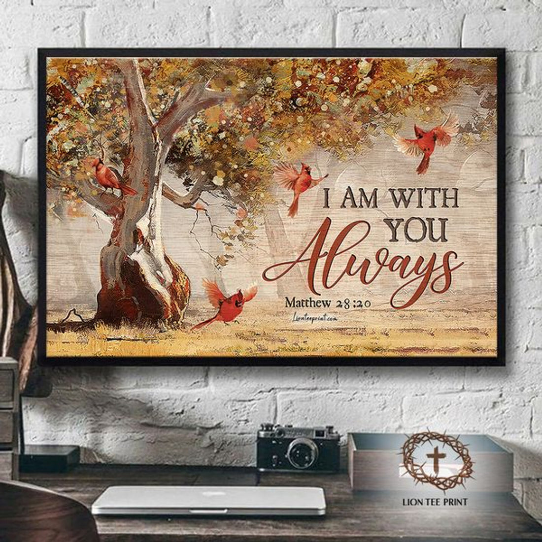 I Am Always With You Matthew 28:20 Cardinal Birds Tree Poster and Canvas