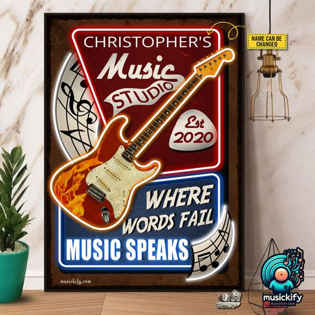 Custom Music Studio Where Words Fail Music Speaks Guitar Customized Personalized Name/Number Poster and Canvas