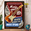 Custom Music Studio Where Words Fail Music Speaks Guitar Customized Personalized Name/Number Poster and Canvas