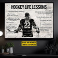 Custom Hockey Life Lessons Winning Requires Teamwork Don’t Let Up Always Give Your All Hockey Player Customized Personalized Name/Number Poster and Canvas