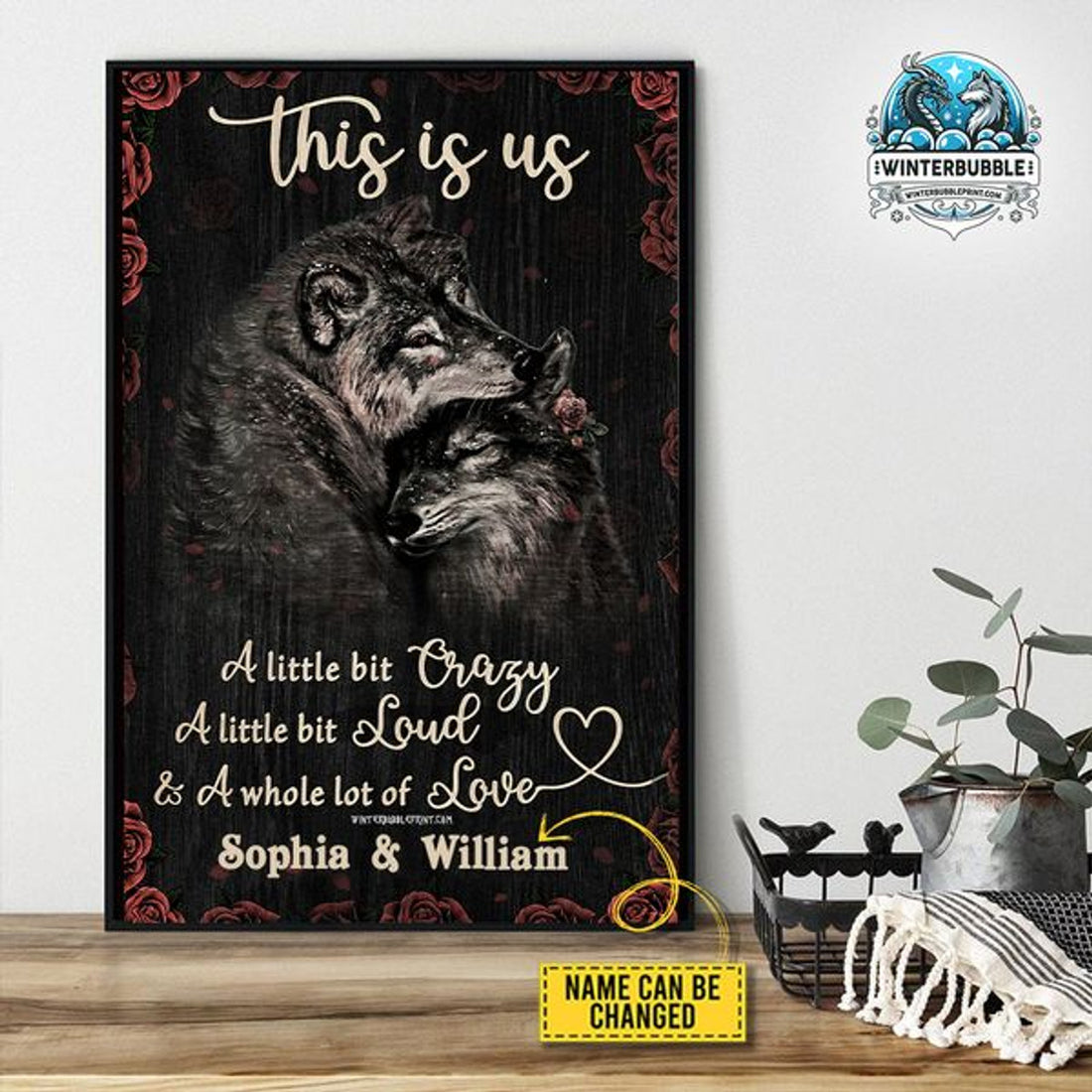 Custom This Is Us A Little Bit Of Crazy And Whole Lot Of Love Wolf Couple Customized Personalized Name/Number Poster and Canvas
