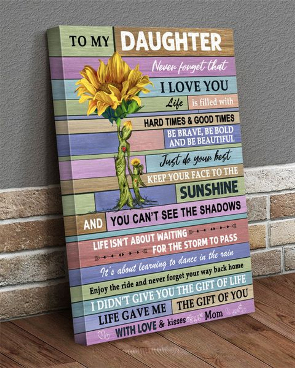 To My Daughter Never Forget That I Love You Life Gave Me The Gift Of You With Love And Kisses Mom Mother’s Day Sunflower Customized Personalized Name/Number  Poster and Canvas