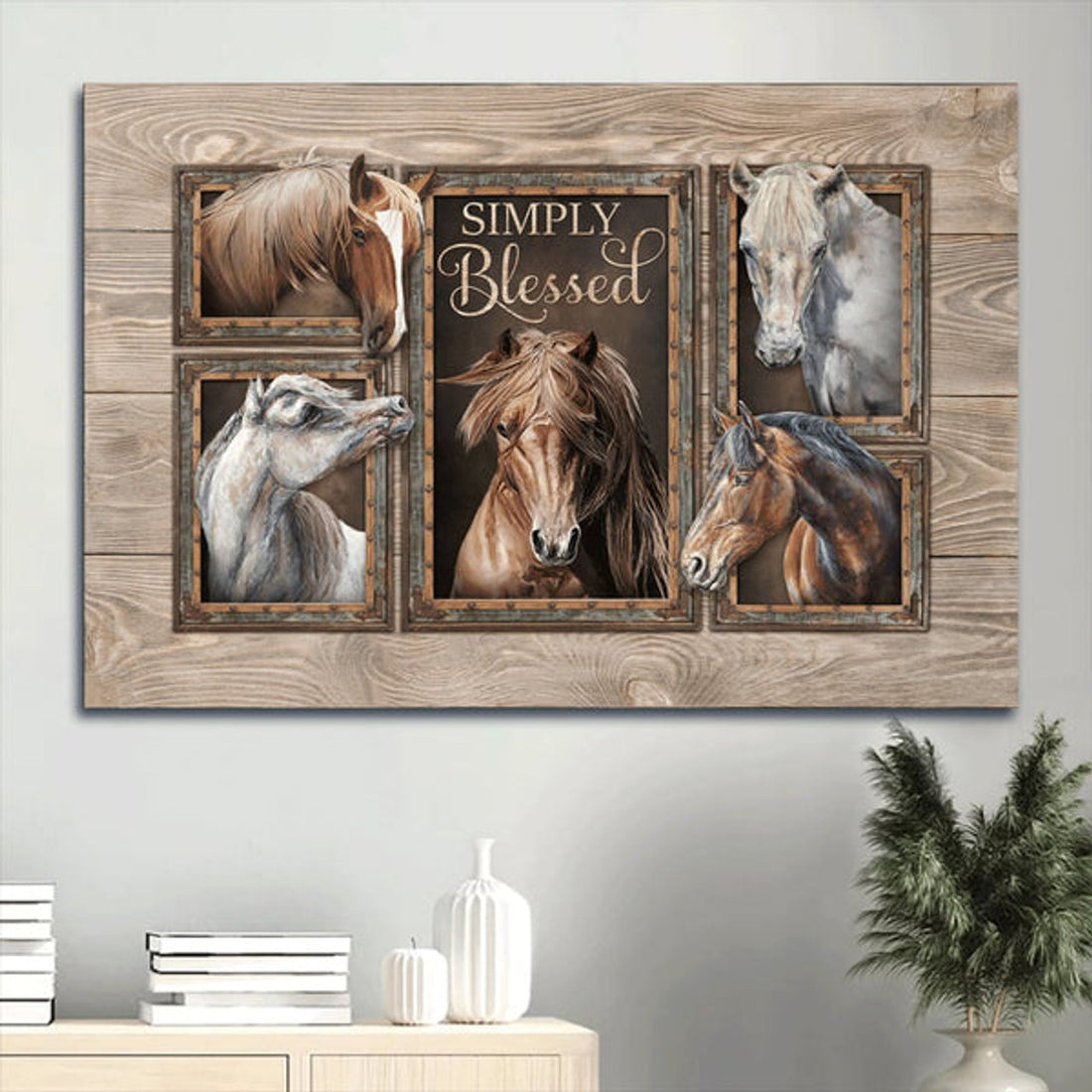 Quarter Horse Watercolor Horse Simply Blessed Canvas Wall Art - Christian Wall Decor